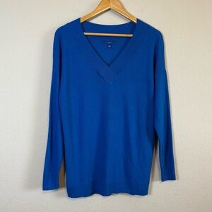 Apt 9 Royal Blue V Neck Ribbed Long Sleeve Casual Blouse Top Longline Size Med